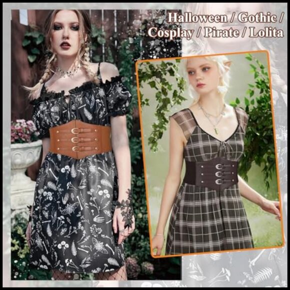 Wide Elastic Corset Belt with Gold Buckle Stretchy Waspie Waist Belt main image 6
